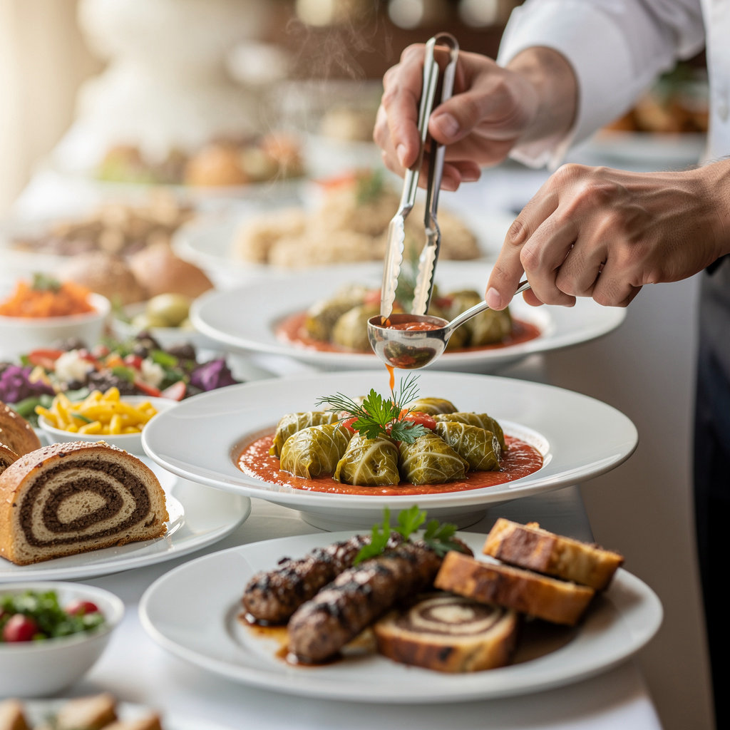 buni's Catering specialty Romanian and Eastern European menu dishes including traditional appetizers, main courses, and authentic desserts